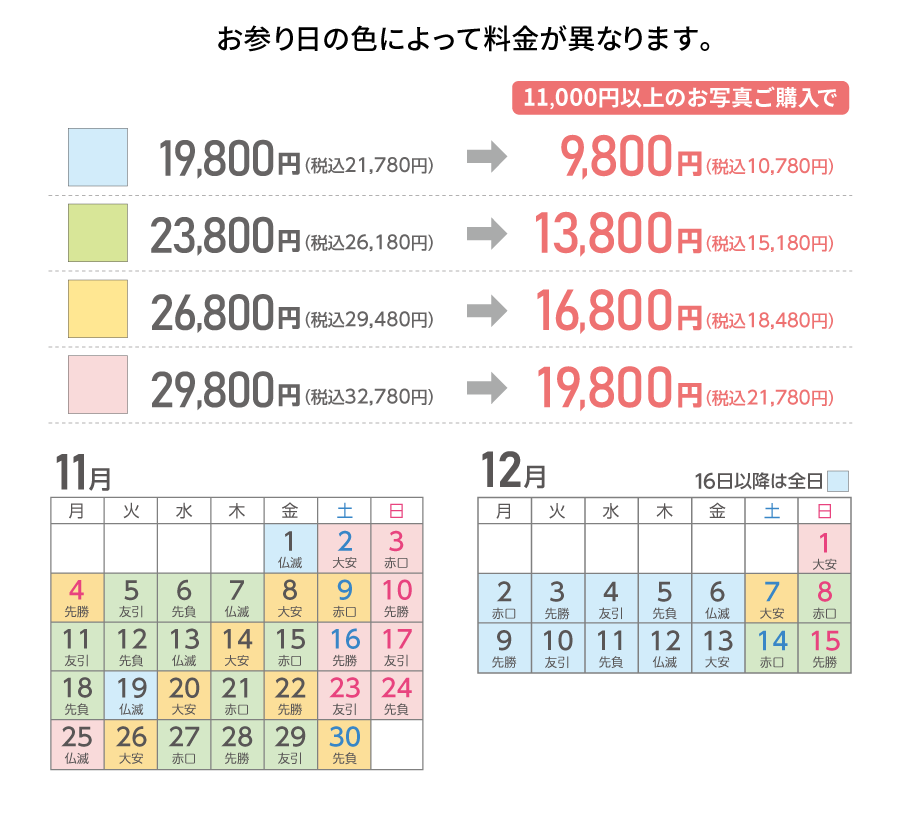 七五三お出かけ料金カレンダー