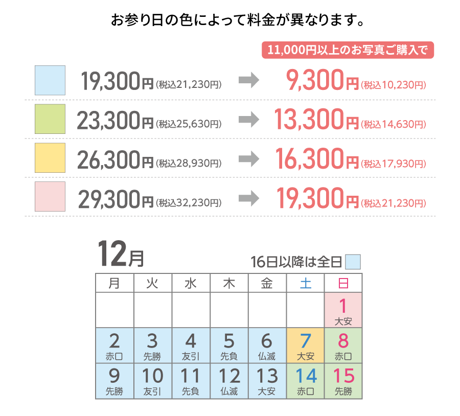 七五三お出かけ料金カレンダー